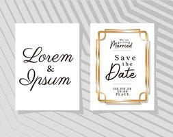 dos invitaciones de boda con marcos dorados vector
