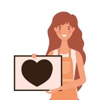 caricatura de vendedora con delantal y pancarta con corazón vector