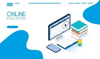 Online education and e-learning banner with computer vector