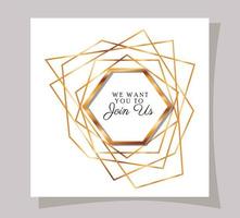 Wedding invitation in gold frame design vector