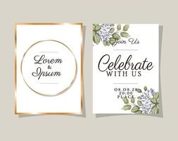 Two wedding invitations with gold frames vector