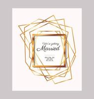 Wedding invitation in gold frame design vector