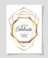 Let's celebrate text in gold frame vector