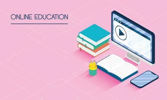 Online education and e-learning banner with computer vector