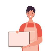 Salesman cartoon with apron and banner vector