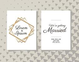 Two wedding invitations with gold frames vector