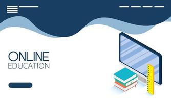Online education and e-learning banner with computer vector
