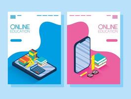 Online education and e-learning banner set with smartphone vector