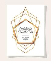 Wedding invitation in gold frame design vector