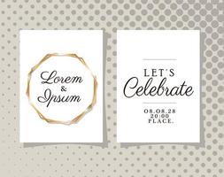 Two wedding invitations with gold frames vector