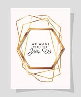 Wedding invitation in gold frame design vector