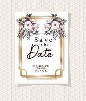 Save the date text in gold frame vector