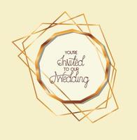 Wedding invitation in gold frame design vector