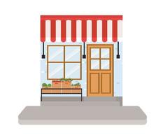 Store with tent and vegetables inside boxes vector