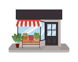 Store with tent and vegetables inside boxes vector