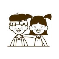 Silhouette of couple of students smiling on white background vector