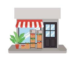 Store with tent and vegetables inside boxes vector