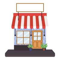 tienda con carpa y pancarta para texto. vector