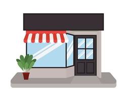 Store with tent and plant inside pot vector