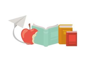 Pila de libros con icono de fruta de manzana vector