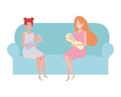 Women sitting on the couch with a newborn vector