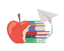 Stack of books with apple fruit icon vector