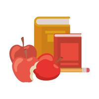 Pila de libros con icono de fruta de manzana vector