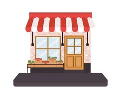 Store with tent and vegetables inside boxes vector