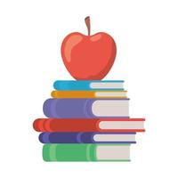 Pila de libros con icono de fruta de manzana vector