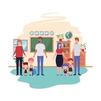 Group of parents with children avatar character vector