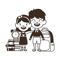 Silhouette of couple of students with school supplies vector