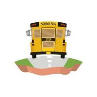 autobús escolar en la carretera icono aislado vector