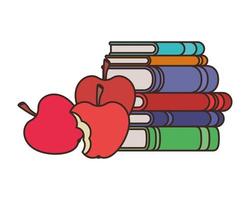 Stack of books with apple fruit icon vector