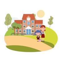 School building of primary with students vector