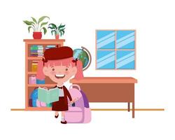 Student girl with school supplies in the classroom vector