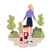 Woman with children of back to school vector