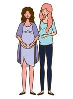 Beautiful pregnant women standing on white background vector