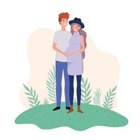 Pregnant woman with husband standing in landscape vector