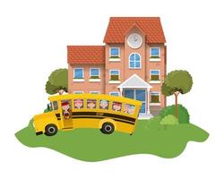 School building of primary with bus in landscape vector