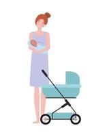 Woman standing with a newborn baby in arms vector