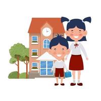 School building of primary with students vector