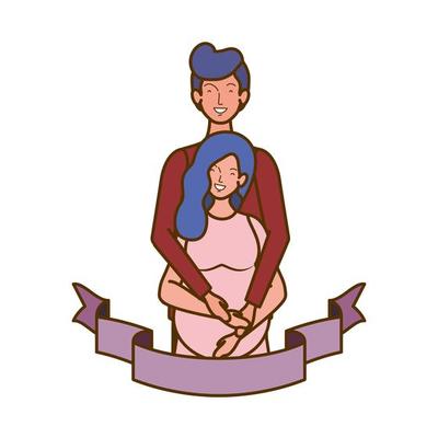 Pregnant woman with husband with decorative ribbon