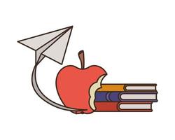 Stack of books with apple fruit icon vector