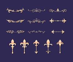 Dividers ornaments gold style icon set design vector