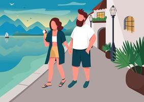 Couple walking on seafront vector