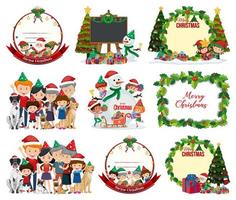 Set of blank Christmas postcard and logo isolated vector