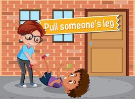 English idiom with picture description for pull someone's leg vector