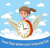 English idiom with picture description for time flies when you're having fun vector