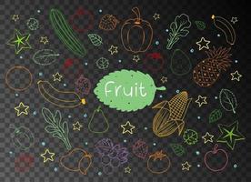 conjunto de diferentes frutas doodle aislado sobre fondo transparente vector