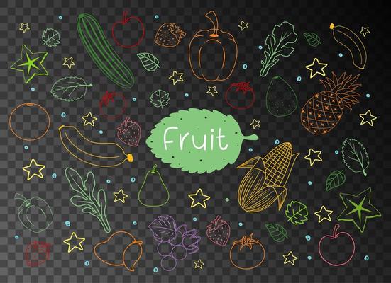 Set of different fruit doodle isolated on transparent background